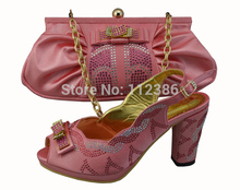 Free shipping and wholesale shoe and matching bag with rhinestones for African women , italian shoe and bag