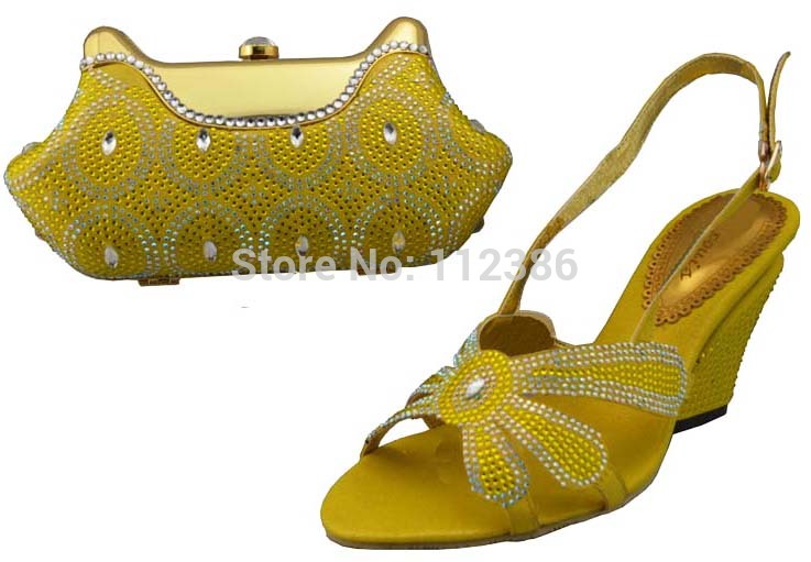 Female dress matching shoe and bag with rhinestone decoration Fashion Italian shoe and bag to match