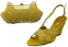 Female dress matching shoe and bag with rhinestone decoration . Fashion Italian shoe and bag to match with free shipping