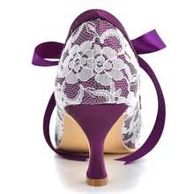 New Color Ivory Lace Purple Satin A3039 Elegant Round Toe Mary Janes Ribbon 3 Stiletto Heel
