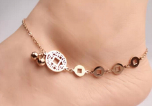 2014 New High quality wedding foot chain Luck coin bell ringing Titanium Steel Rose Gold Women