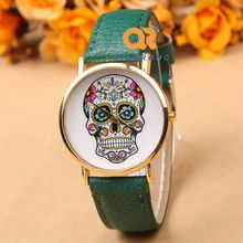 Quartz Woman Dress Fashion flower skull Style men women Wristwatch Leather Strap hot selling Watches G