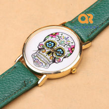 Quartz Woman Dress Fashion flower skull Style men women Wristwatch Leather Strap hot selling Watches G