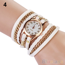 2014 New FAshion Hot Colorful Vintage women watches Weave Wrap Rivet Leather Bracelet wristwatches watch 0AWG