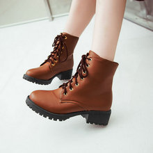 2015 fashion high heel Platform lace up ankle boots female women shoes women motorcycle boots winter Snow boots size 34-39