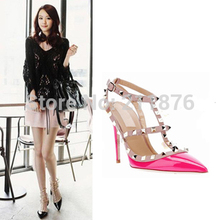 2014 Spring Summer Studded Rivet Pointed Toe High Heels Women Pumps 11 5cm High heeled Sandals