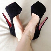 Fashionable lady genuine leather 16cm designer platform pumps boots size (4-10) women sexy black suede high heel shoes