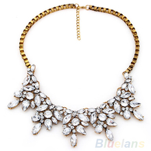 New Fashion 2014 Luxury Multi Clear Crystal Drop Flower Statement Choker Bib Necklace 00RX