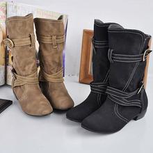 Big size34-45, 2014 new women autumn riding boots female shoes pu leather Buckle fashion mid Thick heel half boots shoes