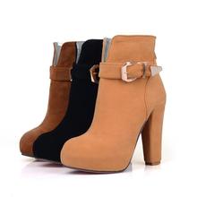 Large size 34-43,high quality women thick high heeled pumps fashion buckle red bottoms ankle boots ladies short boots