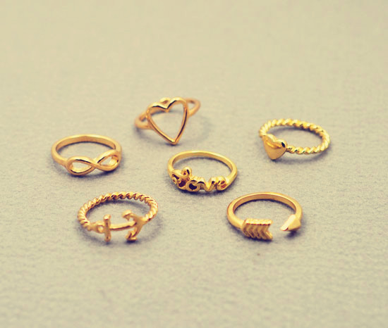New fashion jewelry heart anchor infinity love finger ring set gift for women ladies R1161
