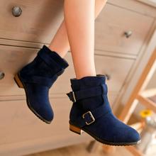 Large size34-43,new style fashion sweet flat boots for women shoes round toe sexy casual ankle boots buckle retro martin shoes