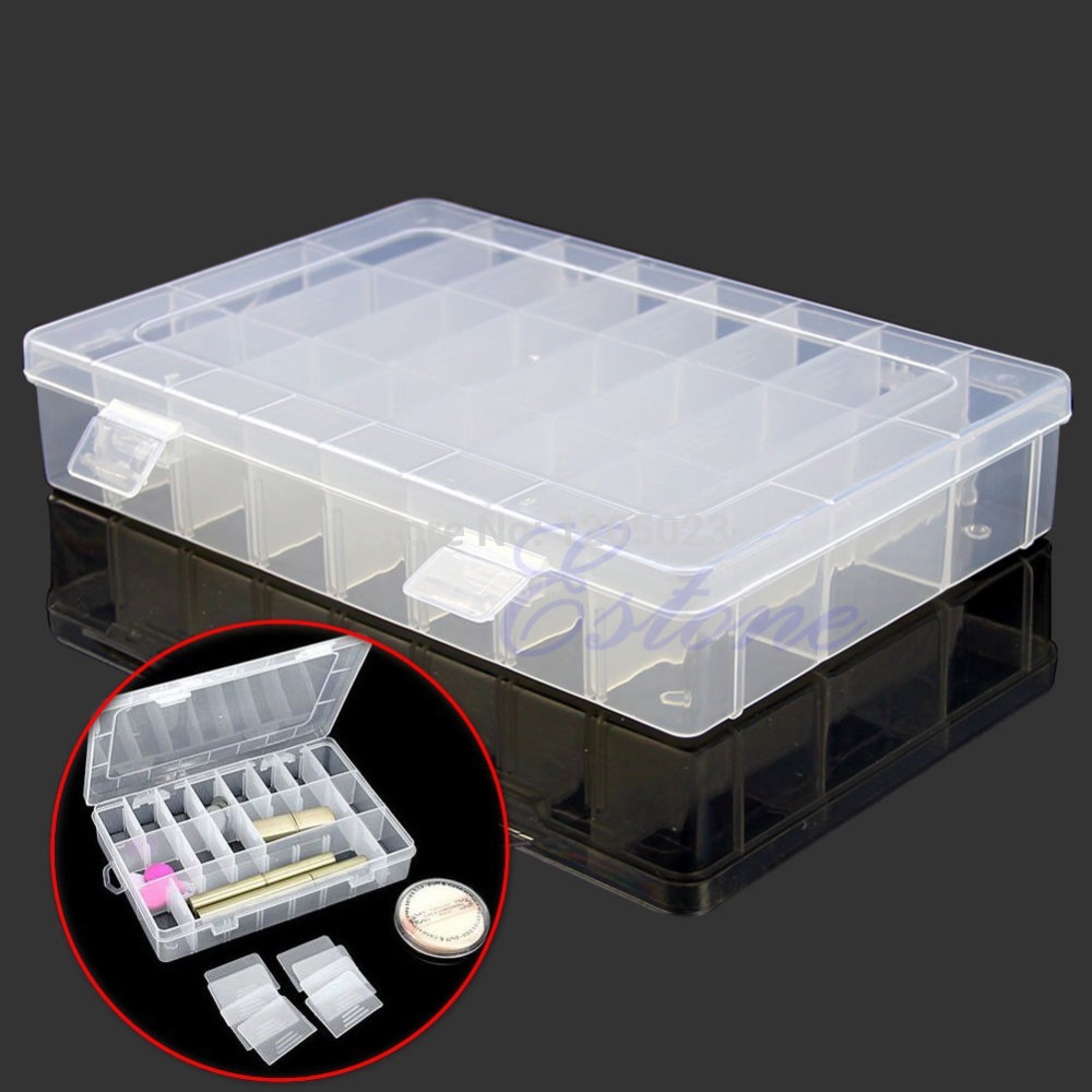 S1031PC Adjustable Plastic 24 Compartment Storage Box Jewelry Earring Bin Case Container