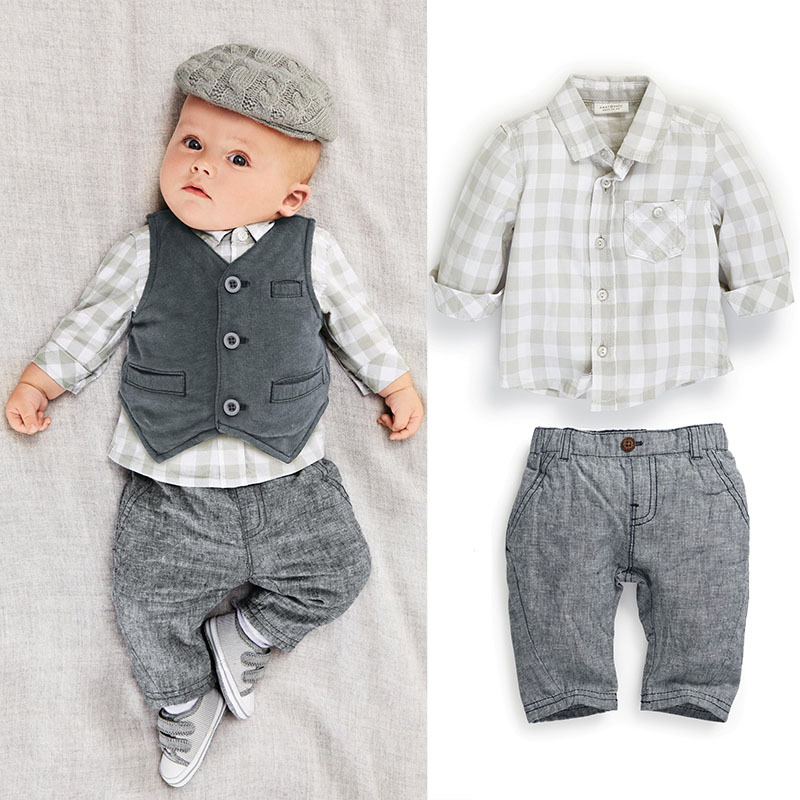 2014 fashion autumn baby boy s clothing set vest and shirt and pants suit