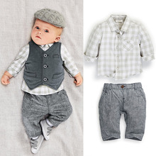 2014 fashion autumn baby boy s clothing set vest and shirt and pants suit