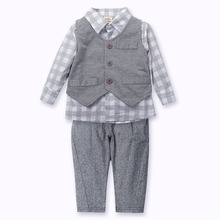 2014 fashion autumn baby boy s clothing set vest and shirt and pants suit