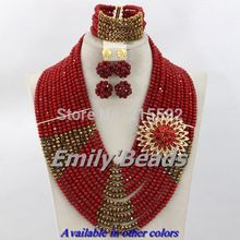 Red African Crystal Beads Jewelry Set 12 Layers Nigerian Wedding African Beads Jewelry Set Wholesale Free