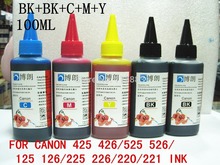 5 ink Dye Ink Premium 100ML 425 426 525 526 125 126 225 225 for CANON all 5 Color printer cartridge ciss Bottled ink Refill Kit