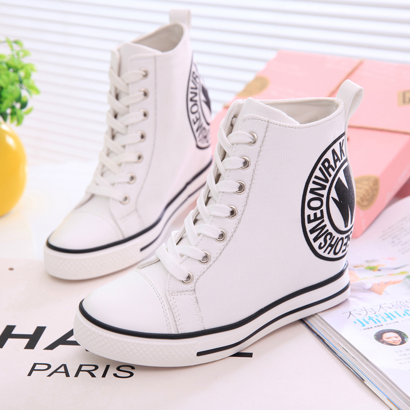 2014 New Hotsale Women Sneakers Canvas High Top Wedge Shoe Fashion Woman Height Increasing Style Sneakers