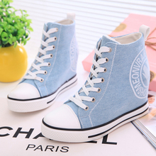 2014 New Hotsale Women Sneakers Canvas High Top Wedge Shoe Fashion Woman Height Increasing Style Sneakers