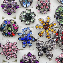 Freeshipping Vintage 30pcs Rhinestones Flower Lovely Black P Rings for Womens Adjustable Wholesale Fashion Jewelry A021