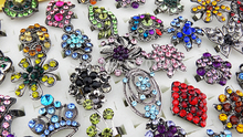 Freeshipping Vintage 30pcs Rhinestones Flower Lovely Black P Rings for Womens Adjustable Wholesale Fashion Jewelry A021