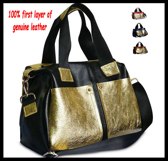 2014 color BLOCK genuine leather bags women s handbag fashion messenger bags Big bag