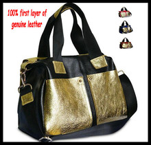 2014 color BLOCK genuine leather bags women s handbag fashion messenger bags Big bag