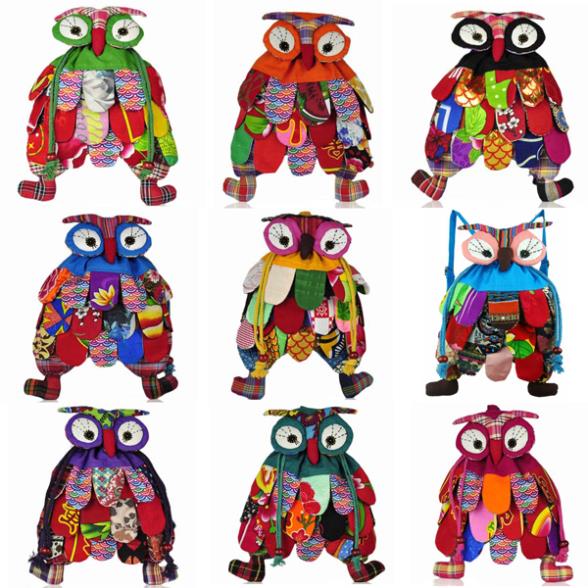 Cute design Big knapsack 100 cotton hand made Very nice owl purse women rucksack owl bag