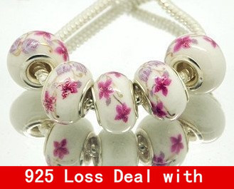  NO 29 Free Shipping 14mm Glass Ceramics 925 silver cord Big Hole Loose Beads fit