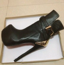 Genuine leather platforms black high heels pumps shoes 2014 spring autumn fashion motorcycle martin ankle boots for women