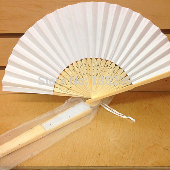 white paper hand folding fan with organza bag /table setting /wall 