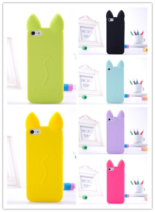 1Pcs 8 Color Korean style Cute rabbit ears silicone mobile phone cover protective Case for iphone