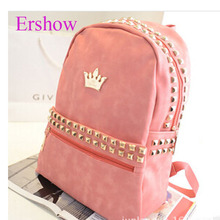 2014 New Rivet Black Faux Leather Backpacks Satchel For Women Fashion Teenager School Bags Free Shipping YY086