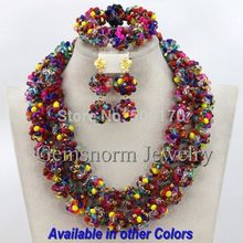 2015 Unique Multicolored Indian Wedding Crystal Jewelry Set Handmade Nigerian Beaded Jewelry Set Christmas Free Shipping