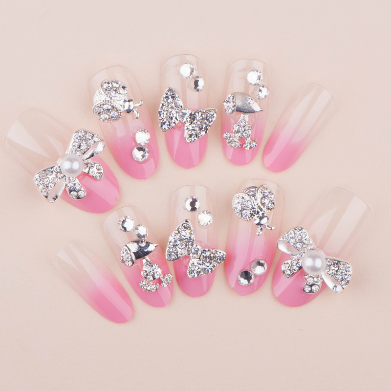 DIY Derorations nails  Fasles Full  Bow pink Bridal Wedding Pink Cover Nail Acrylic diy acrylic