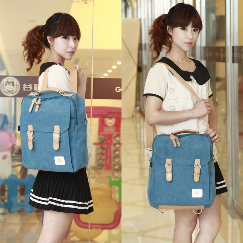  New Vintage women and men backpack small leather shoulder bag canvas school bag female fashion