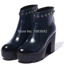 100 Genuine leather boots new 2014 fashion round toe high heels women ankle Martin motorcycle boots