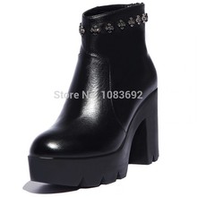 100 Genuine leather boots new 2014 fashion round toe high heels women ankle Martin motorcycle boots