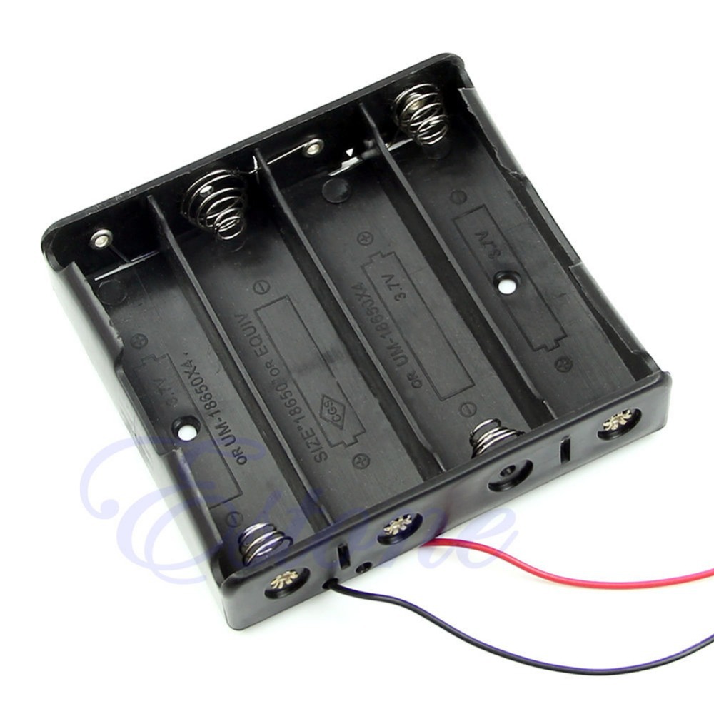 C18 1pc New Plastic Storage Box Case Holder Black For 4pcs Battery 18650 With 6 Wire