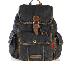 Denim Blue Black 2014 Vintage Fashion Women Girls Retro Jeans Backpack Front Cover School Travel Sling