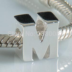 1PCS lot diy alphabet M Charm Beads 925 sterling silver jewelry Fits European Pandora Style Bracelets