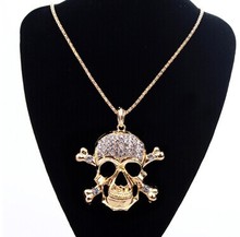 Big skull bone long necklace maxi steampunk hip hop collier women fashion 2014 crystal jewelry max
