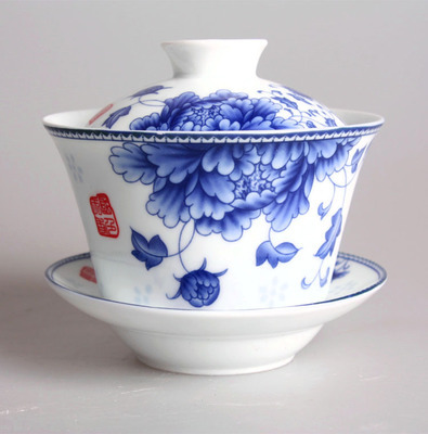 Blue and white porcelain thin tea pot 250ml lotus china gaiwan underglazed color kung fu teapot