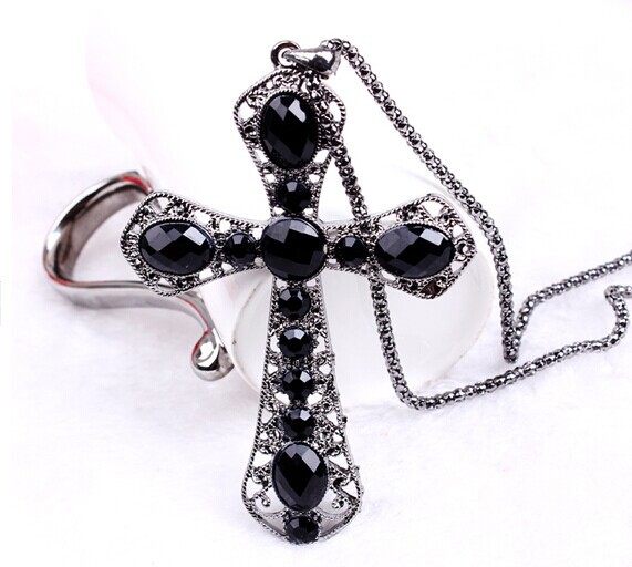 Gothic jewelry black cameo cross pendant long necklaces female hot 2015 colar vintage necklaces collar largo