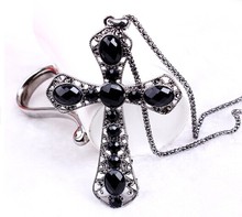 Gothic jewelry black cameo cross pendant long necklaces female/hot 2015 colar vintage necklaces/collar largo/collier femme/mujer