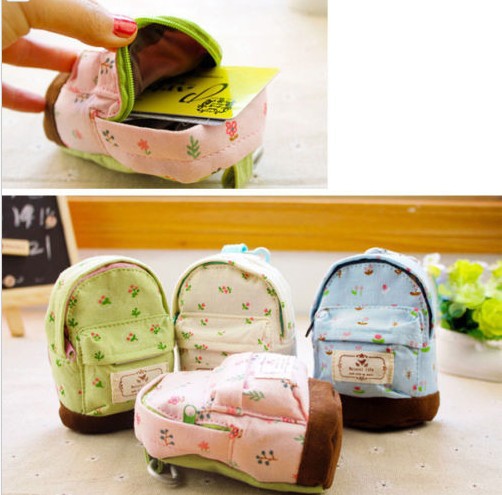 New fashion kawaii fabric canvas mini floral backpack women girls kids cheap coin pouch change purses