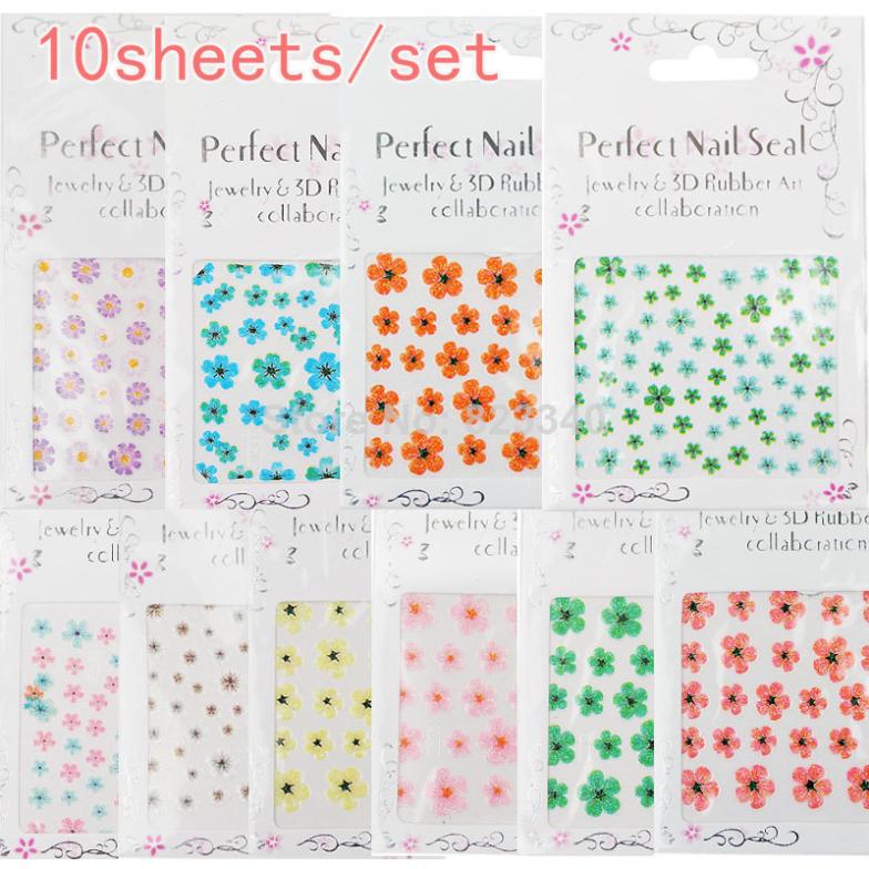 Free shipping 10Sheet Set Snakeskin Colorful Sexy 3D Flower Water Decals Transfer Stickers Nails Art Fingernails
