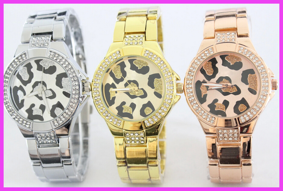 Hot Selling Fashion GSS Brand Leopard Dial dress watch Luxury Rhinistone women wrist watch with logo
