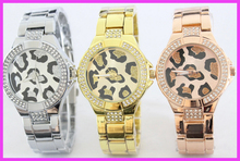 Venta caliente! moda GSS marca Leopard Dial reloj. lujo Rhinistone mujeres reloj de pulsera con logo oro rosa godl reloj
